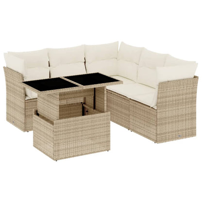 Salon de jardin avec coussins 6 pcs beige résine tressée