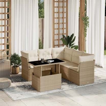 Salon de jardin avec coussins 6 pcs beige résine tressée