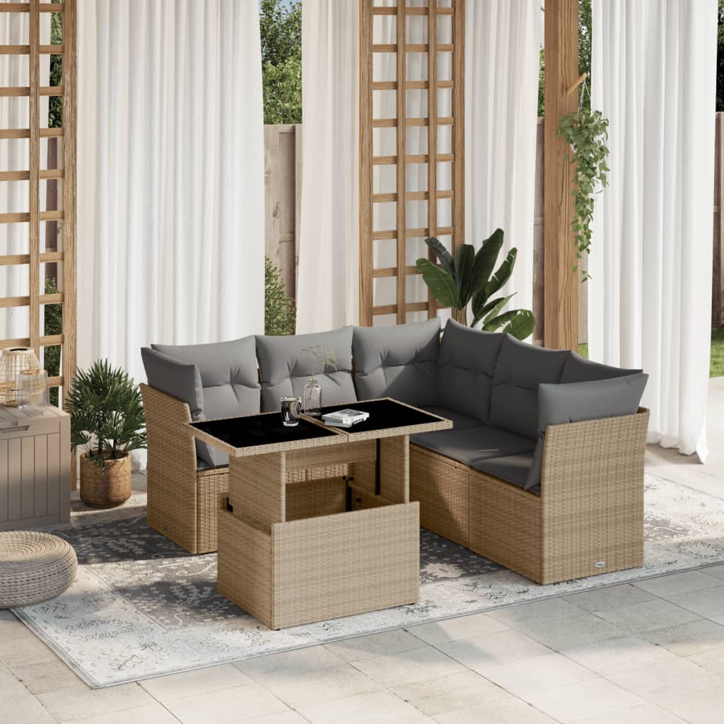 Salon de jardin avec coussins 6 pcs beige résine tressée