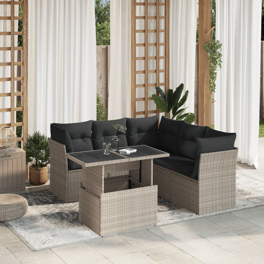 Salon de jardin 6 pcs avec coussins gris clair résine tressée