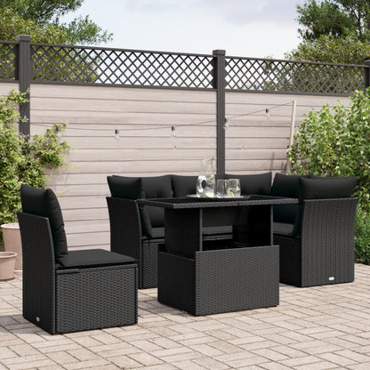 Salon de jardin 6 pcs avec coussins noir résine tressée