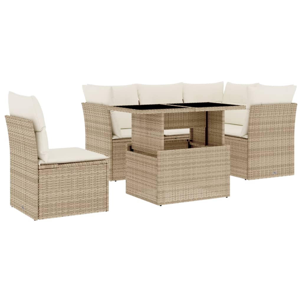 Salon de jardin avec coussins 6 pcs beige résine tressée