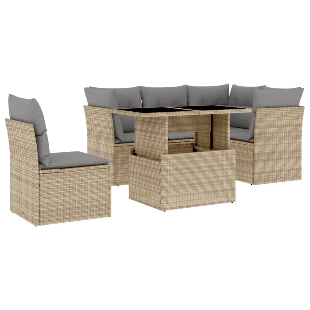 Salon de jardin avec coussins 6 pcs beige résine tressée