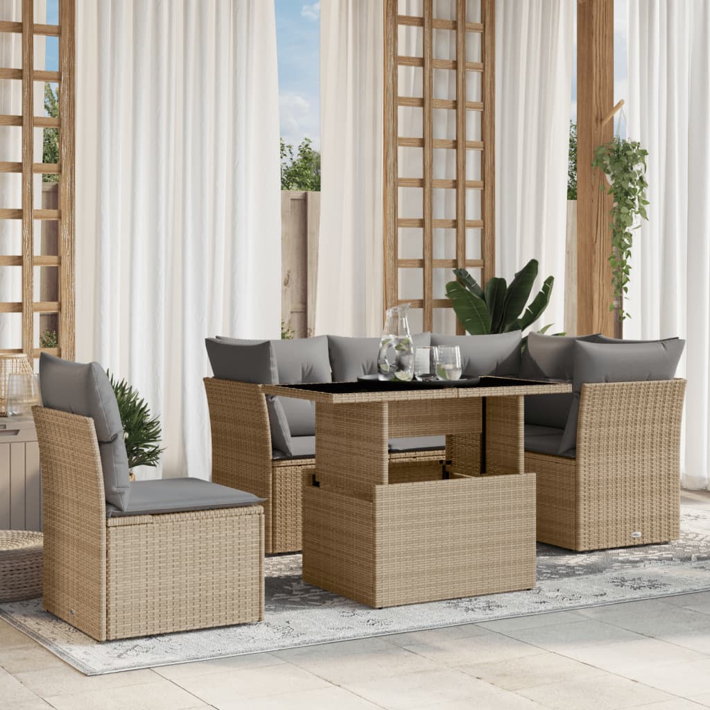 Salon de jardin avec coussins 6 pcs beige résine tressée