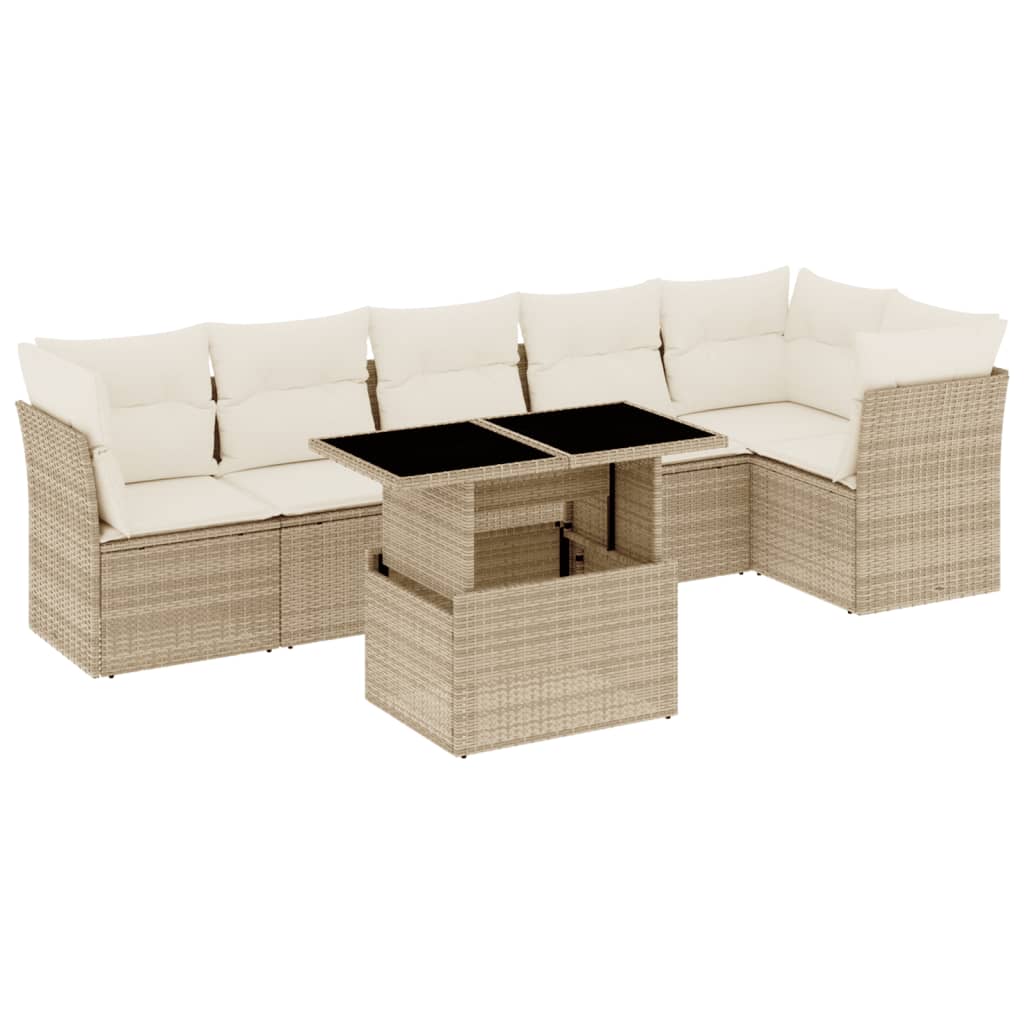 Salon de jardin avec coussins 7 pcs beige résine tressée