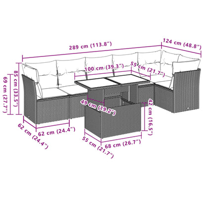 Salon de jardin avec coussins 7 pcs beige résine tressée