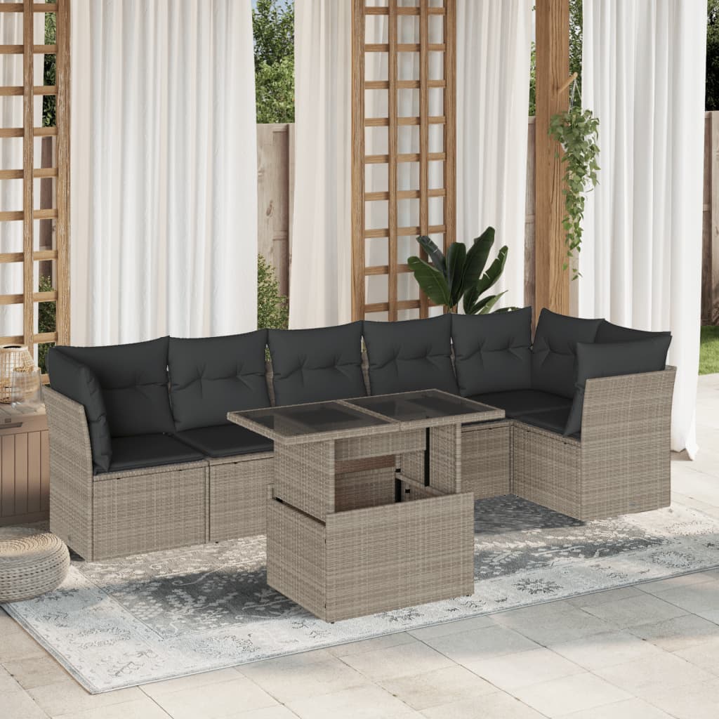 Salon de jardin avec coussins 7 pcs gris clair résine tressée