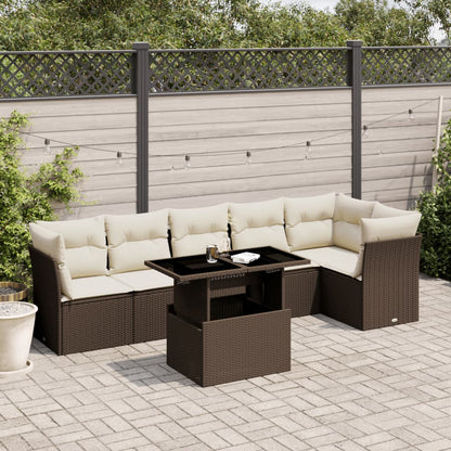 Salon de jardin avec coussins 7 pcs marron résine tressée