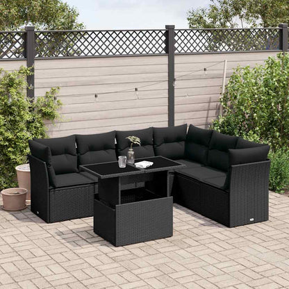 Salon de jardin 7 pcs avec coussins noir résine tressée