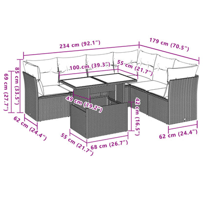 Salon de jardin avec coussins 7 pcs gris résine tressée