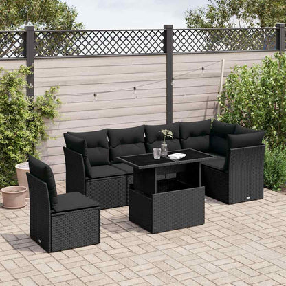 Salon de jardin 7 pcs avec coussins noir résine tressée