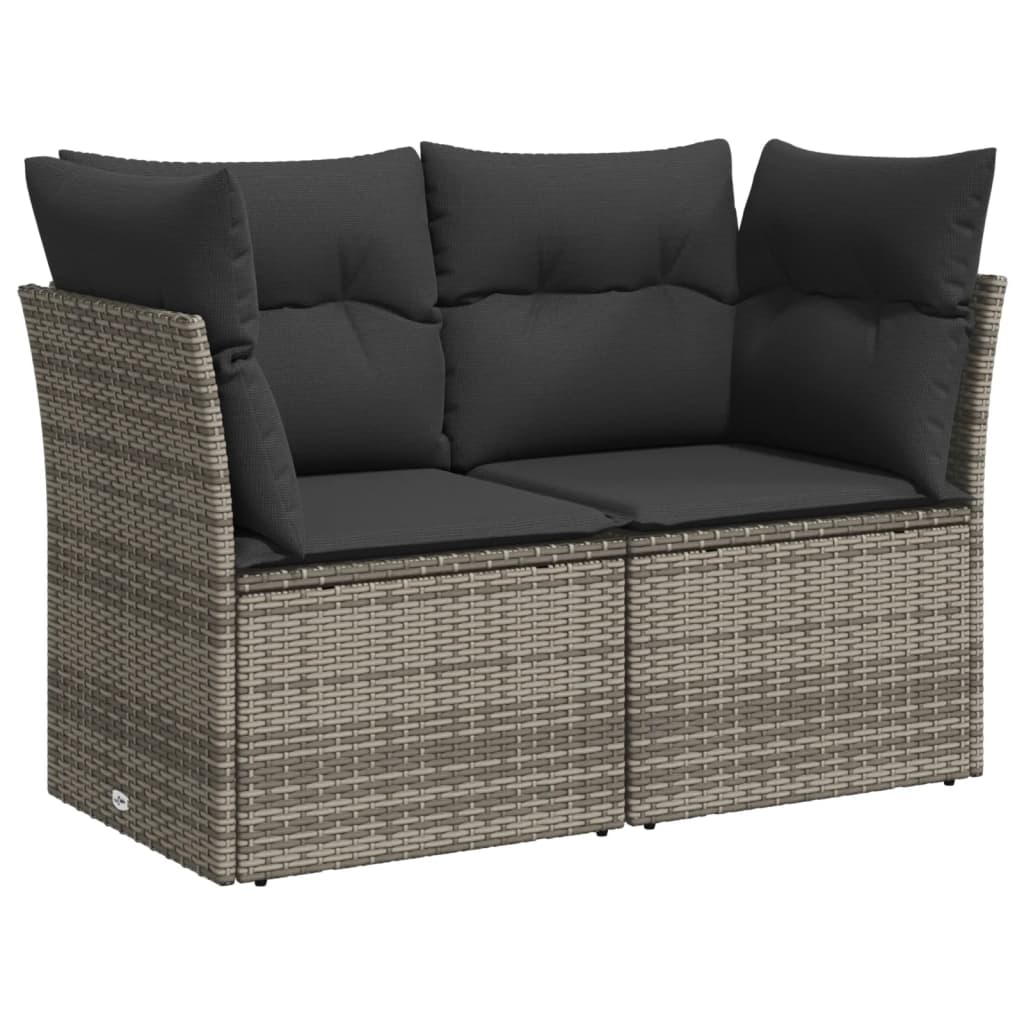 Salon de jardin avec coussins 7 pcs gris résine tressée