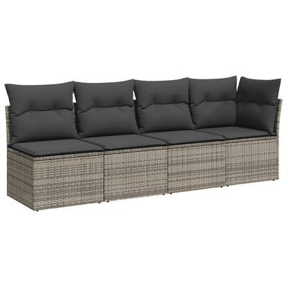 Salon de jardin avec coussins 7 pcs gris résine tressée