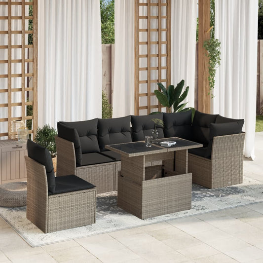 Salon de jardin avec coussins 7 pcs gris clair résine tressée