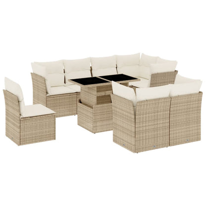 Salon de jardin avec coussins 9 pcs beige résine tressée