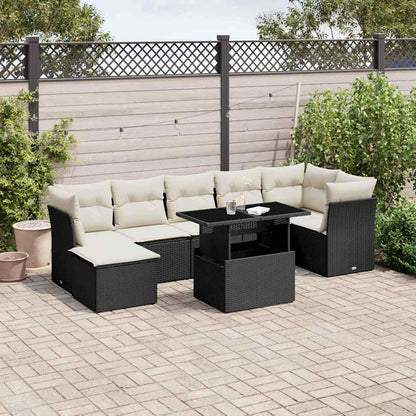 Salon de jardin 8 pcs avec coussins noir résine tressée