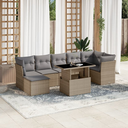 Salon de jardin avec coussins 8 pcs beige résine tressée