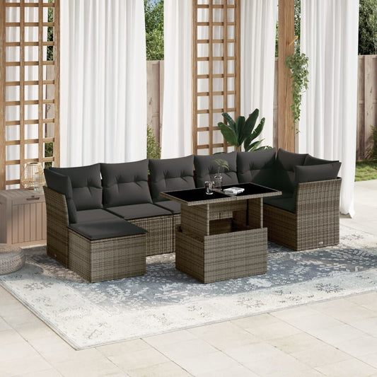 Salon de jardin 8 pcs avec coussins gris résine tressée