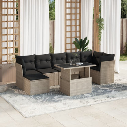 Salon de jardin 8 pcs avec coussins gris clair résine tressée