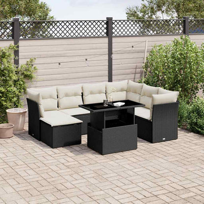 Salon de jardin 8 pcs avec coussins noir résine tressée