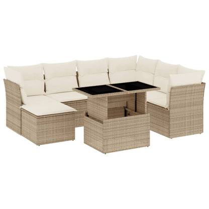 Salon de jardin avec coussins 8 pcs beige résine tressée