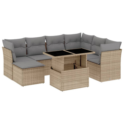 Salon de jardin avec coussins 8 pcs beige résine tressée