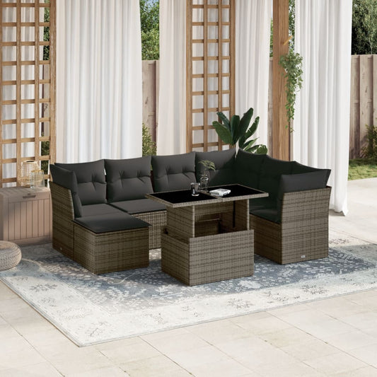 Salon de jardin 8 pcs avec coussins gris résine tressée