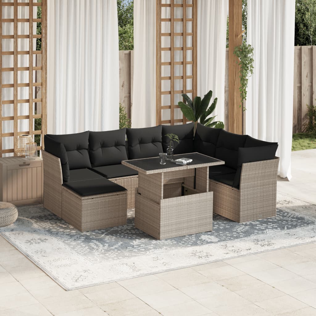 Salon de jardin 8 pcs avec coussins gris clair résine tressée