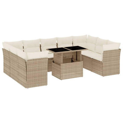 Salon de jardin avec coussins 10 pcs beige résine tressée