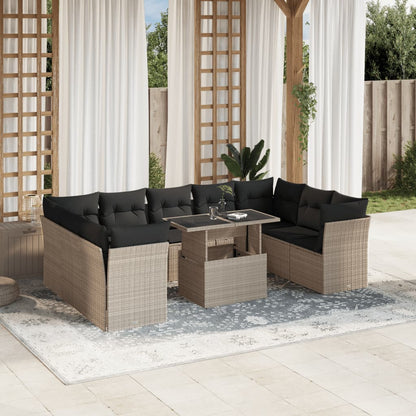 Salon de jardin avec coussins 10 pcs gris clair résine tressée