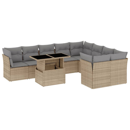 Salon de jardin avec coussins 10 pcs beige résine tressée