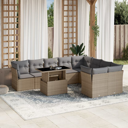 Salon de jardin avec coussins 10 pcs beige résine tressée