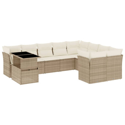 Salon de jardin avec coussins 10 pcs beige résine tressée