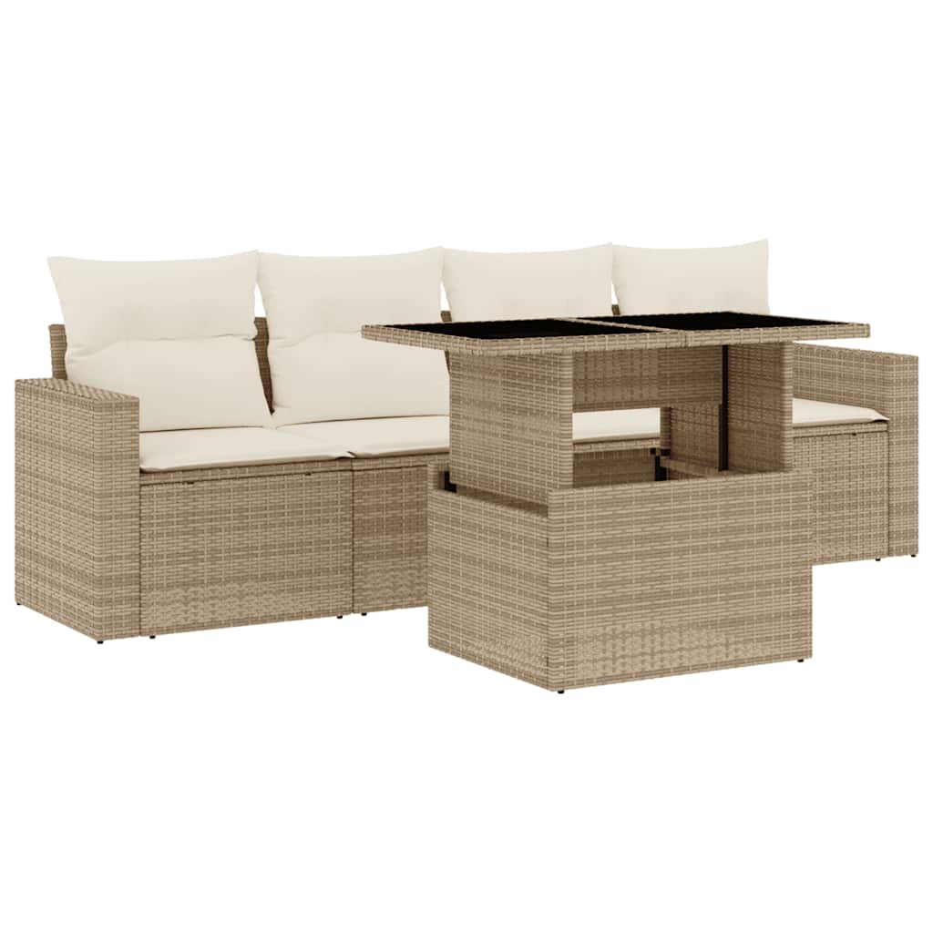 Salon de jardin avec coussins 5 pcs beige résine tressée