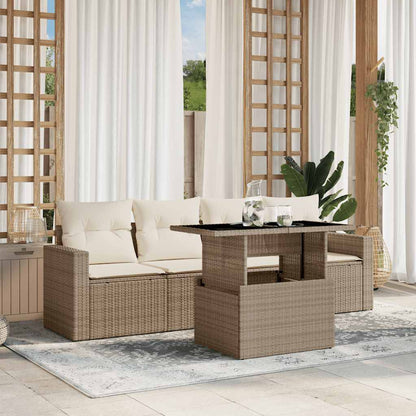 Salon de jardin avec coussins 5 pcs beige résine tressée