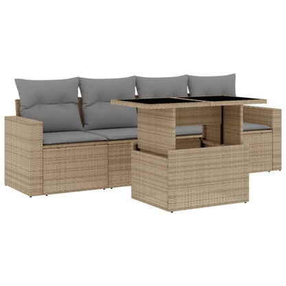 Salon de jardin avec coussins 5 pcs beige résine tressée