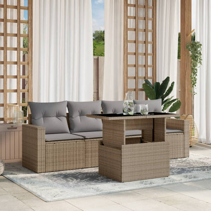 Salon de jardin avec coussins 5 pcs beige résine tressée