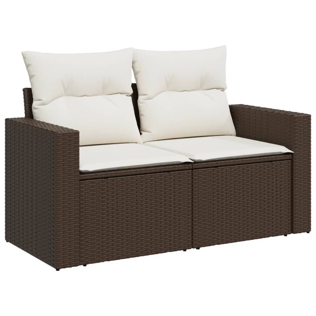 Salon de jardin avec coussins 7 pcs marron résine tressée