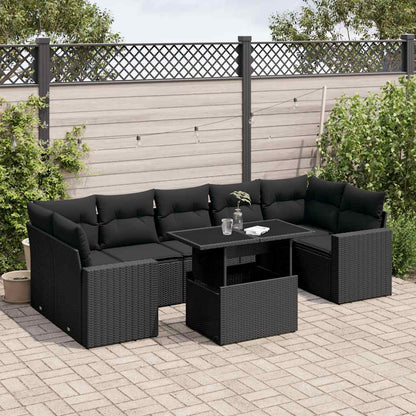 Salon de jardin 8 pcs avec coussins noir résine tressée