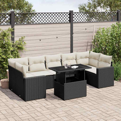 Salon de jardin 8 pcs avec coussins noir résine tressée