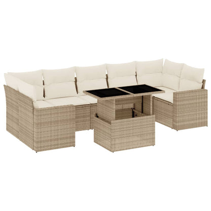 Salon de jardin avec coussins 8 pcs beige résine tressée