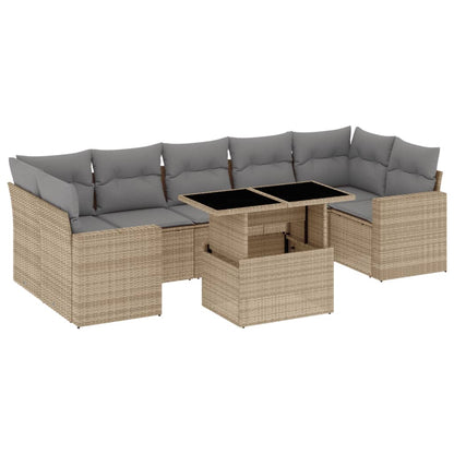 Salon de jardin avec coussins 8 pcs beige résine tressée