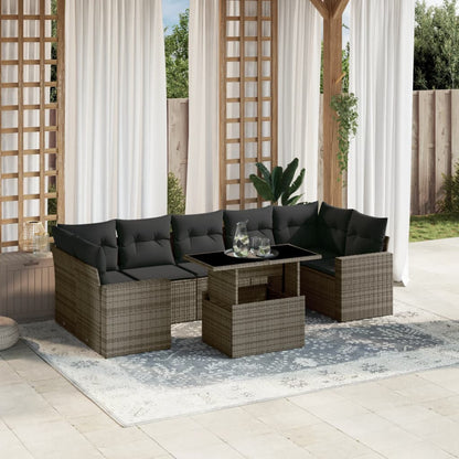 Salon de jardin 8 pcs avec coussins gris résine tressée