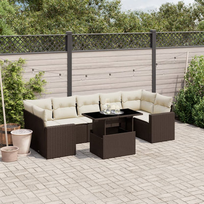 Salon de jardin 8 pcs avec coussins marron résine tressée