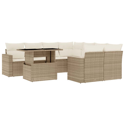 Salon de jardin avec coussins 9 pcs beige résine tressée