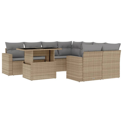 Salon de jardin avec coussins 9 pcs beige résine tressée