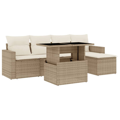 Salon de jardin avec coussins 6 pcs beige résine tressée