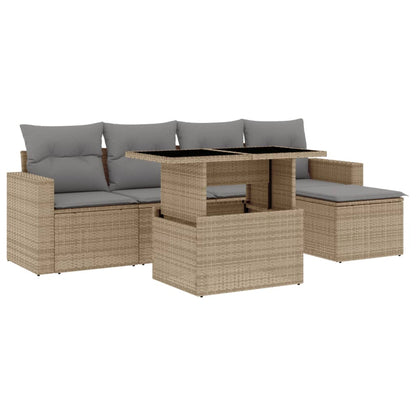 Salon de jardin avec coussins 6 pcs beige résine tressée