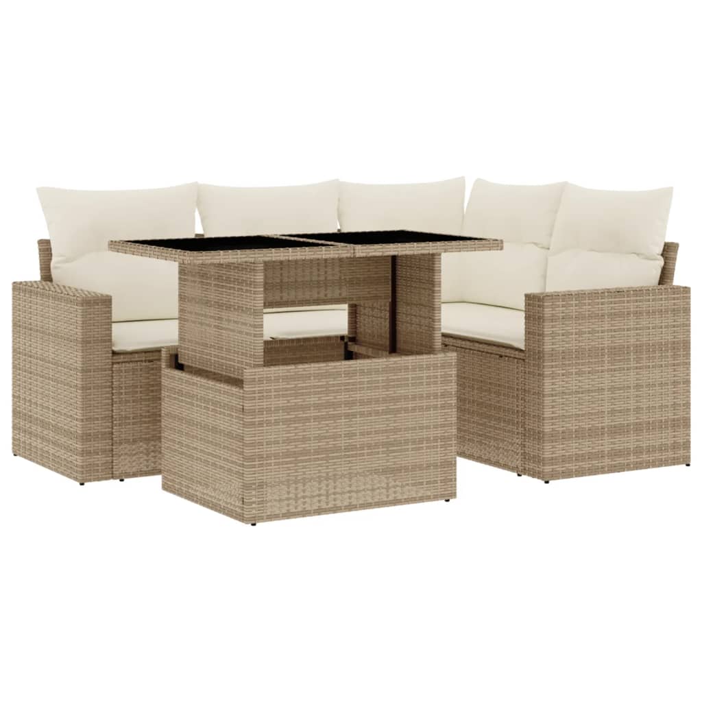 Salon de jardin avec coussins 5 pcs beige résine tressée