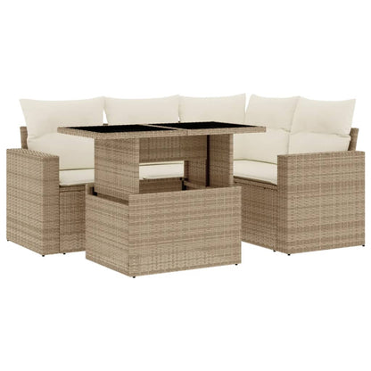 Salon de jardin avec coussins 5 pcs beige résine tressée